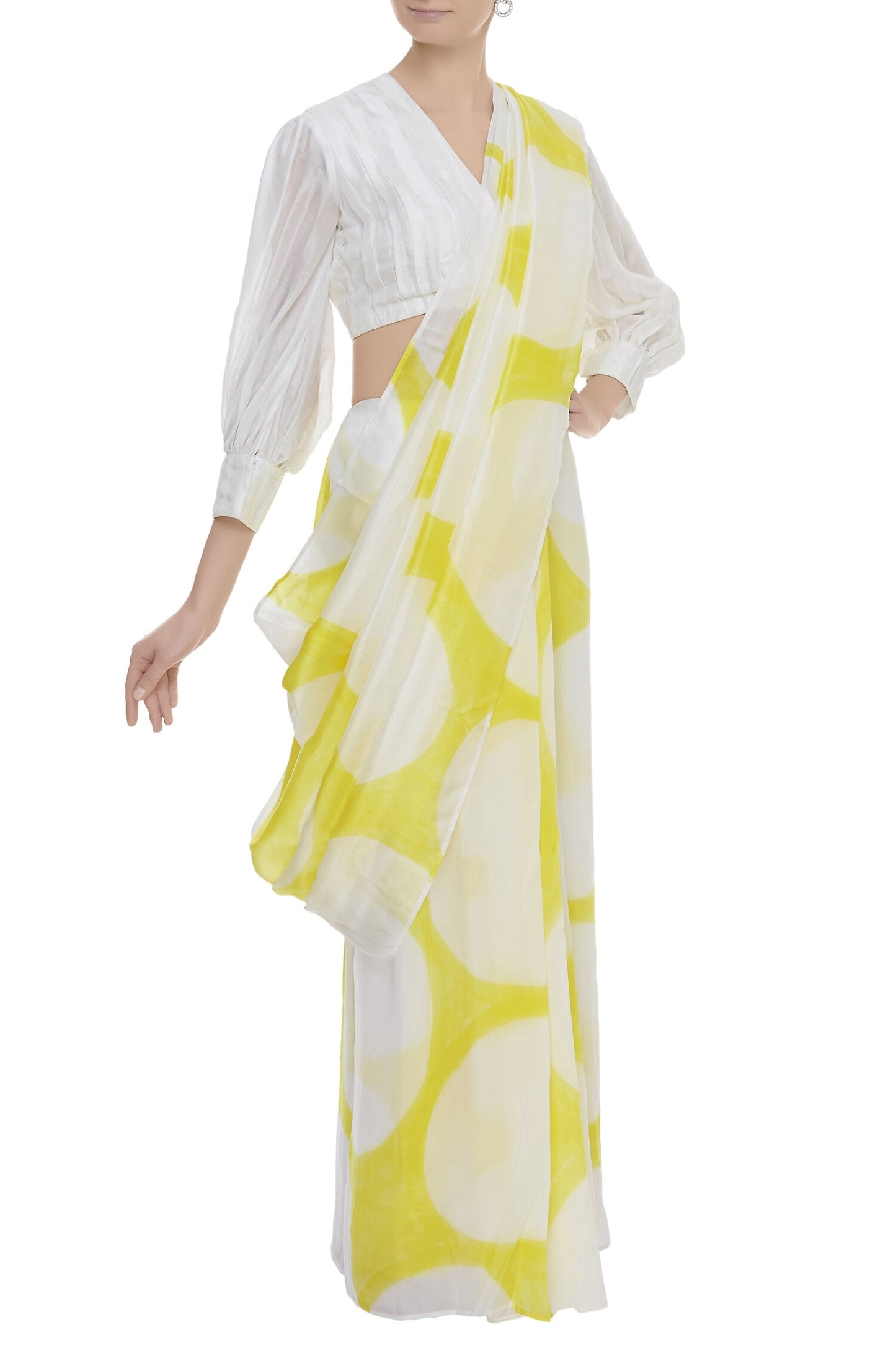 White Silk Embroidered Circle Printed Saree
