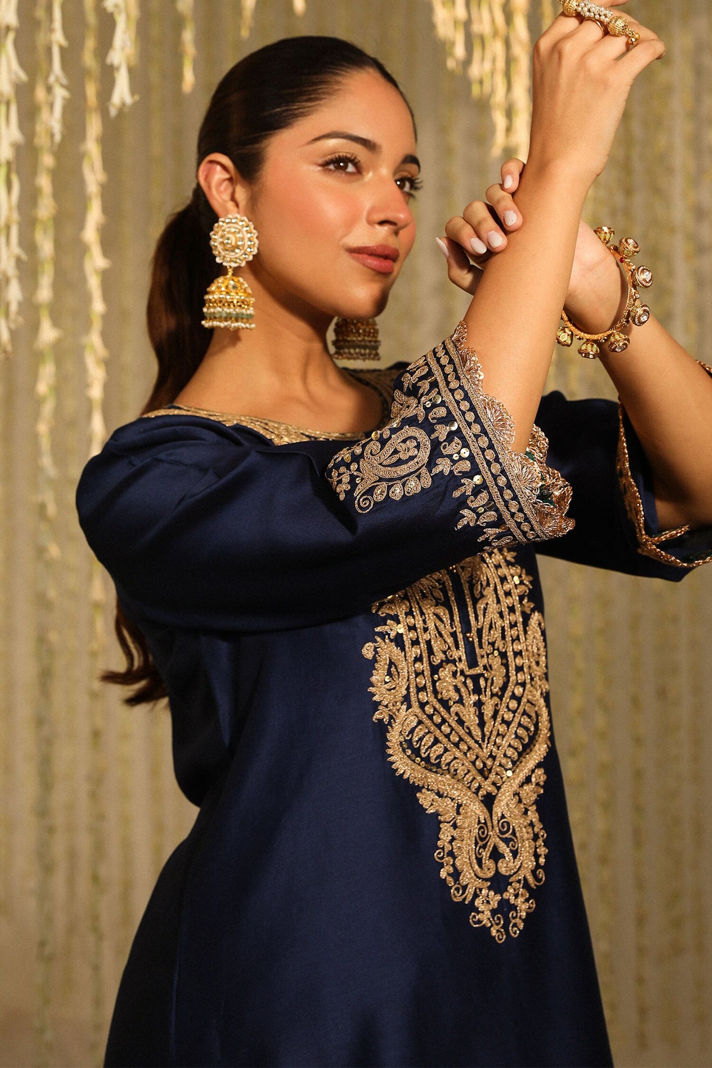 Blue Kurta Silk Chanderi Embroidery Kiran Amayra Paisley And Dhoti Pant Set