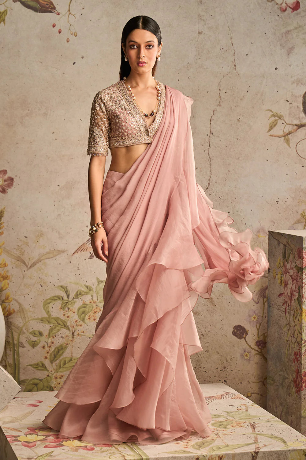 Belle Dusky Pink Heavily Net Embroidered Blouse
