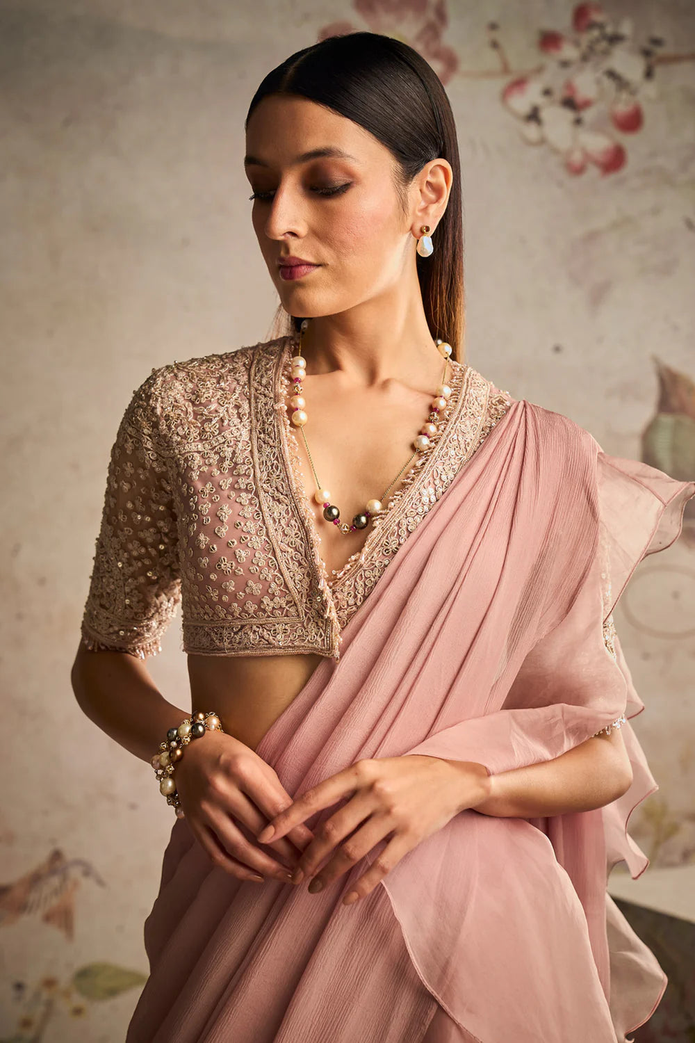 Belle Dusky Pink Heavily Net Embroidered Blouse