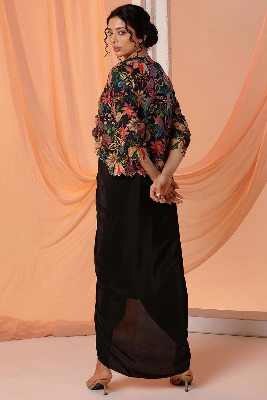 Black Aarani Embellished Dress & Jacket Set