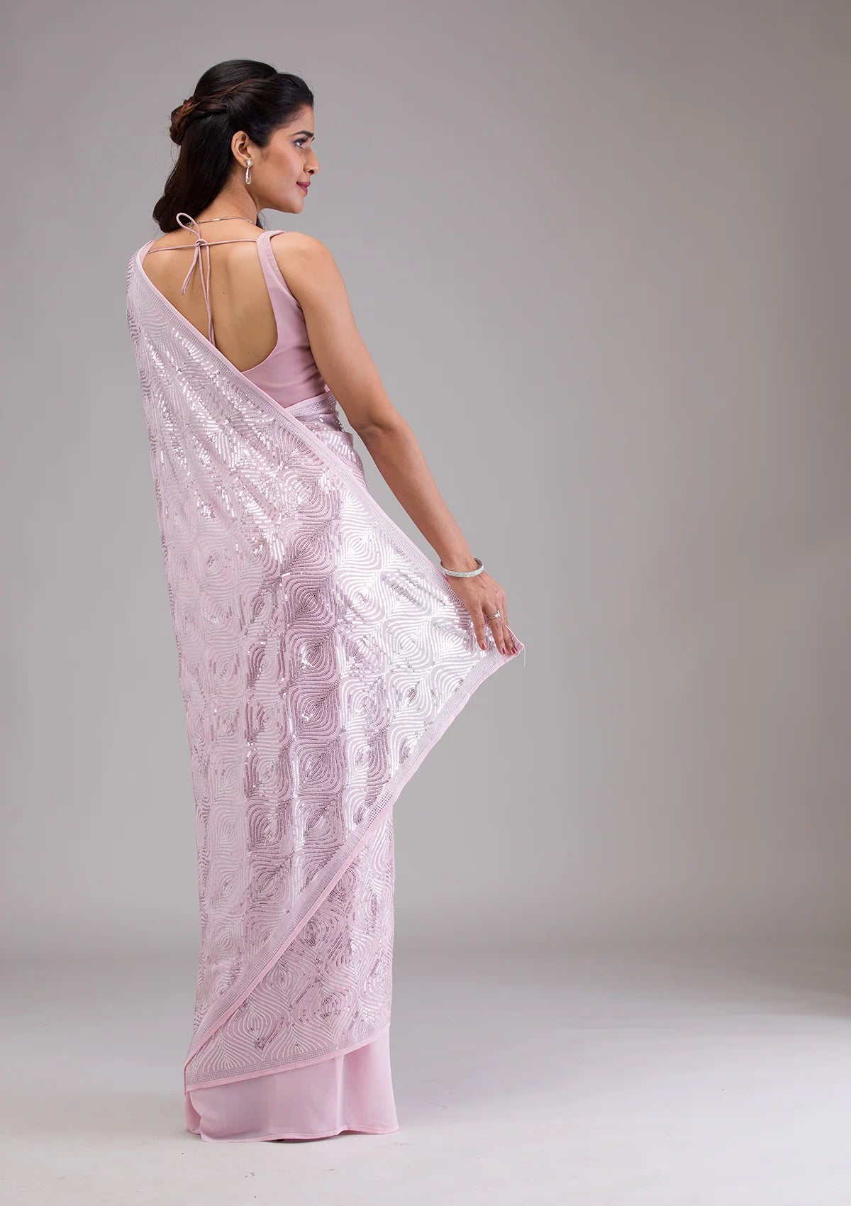 Baby Pink Sequins Georgette Saree