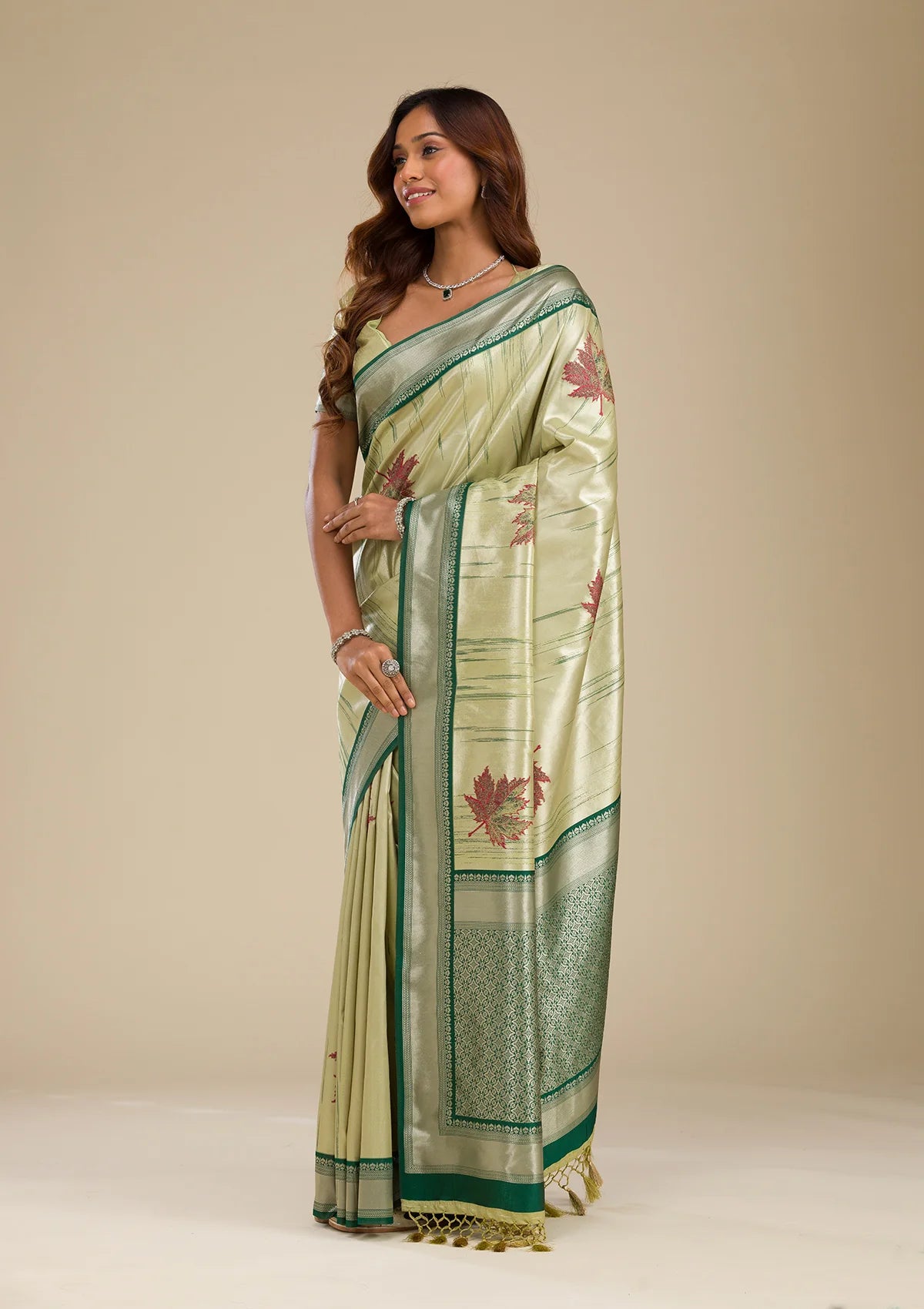 Beige Printed Soft Silk Saree