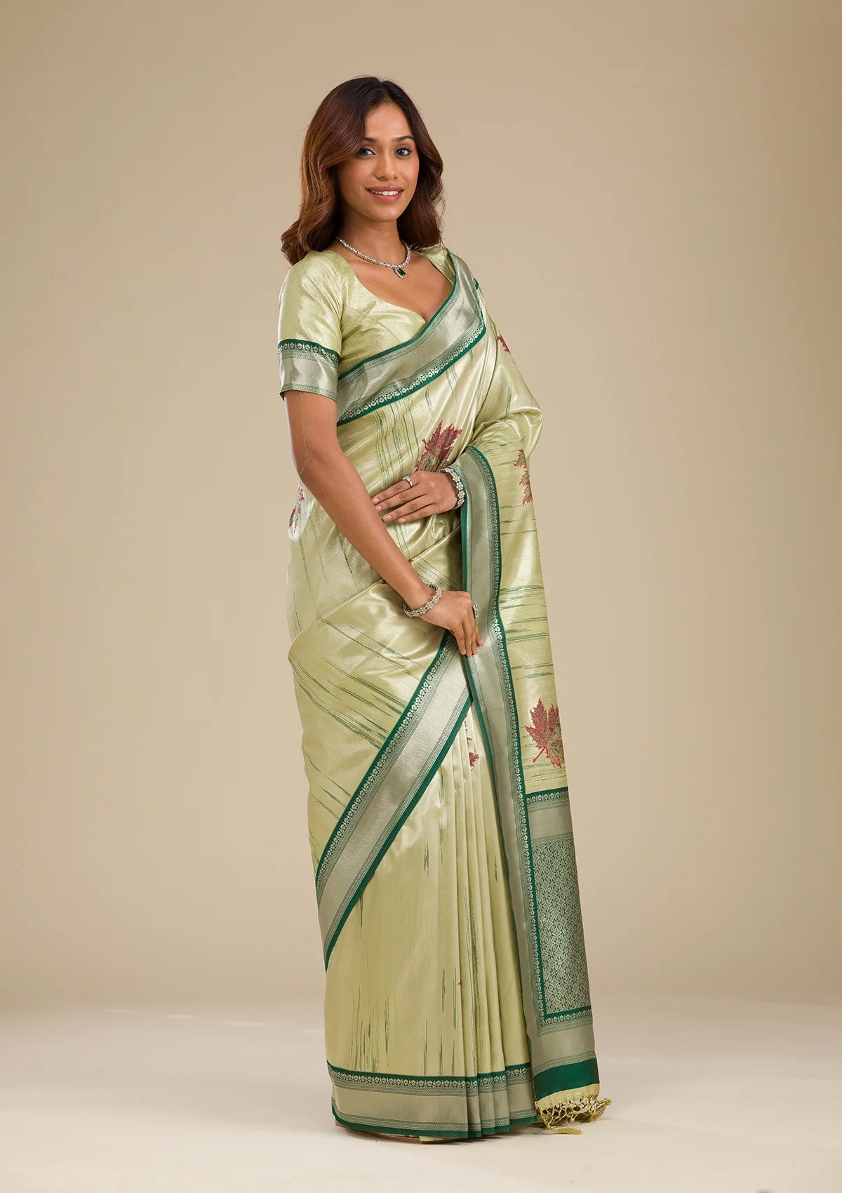 Beige Printed Soft Silk Saree