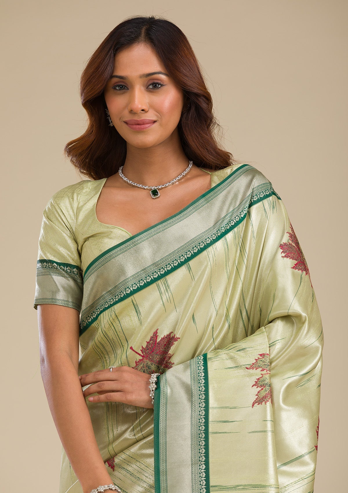 Beige Printed Soft Silk Saree