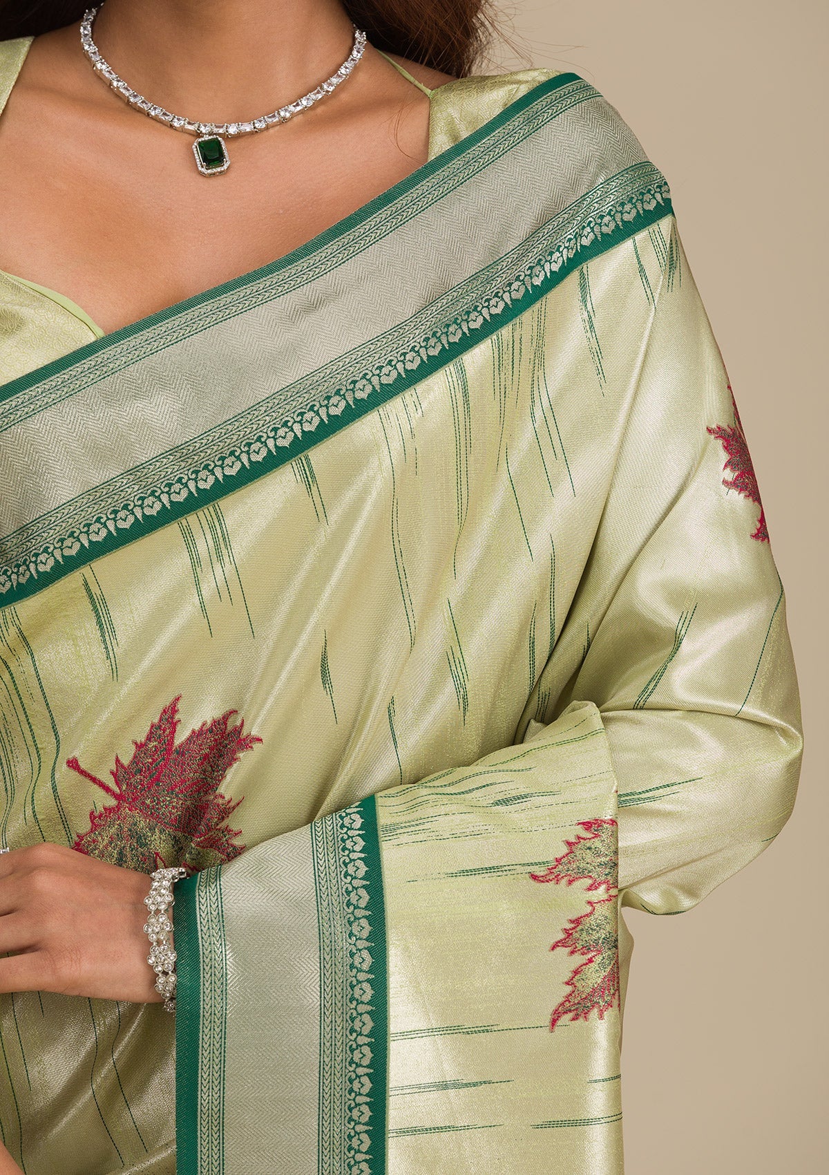 Beige Printed Soft Silk Saree