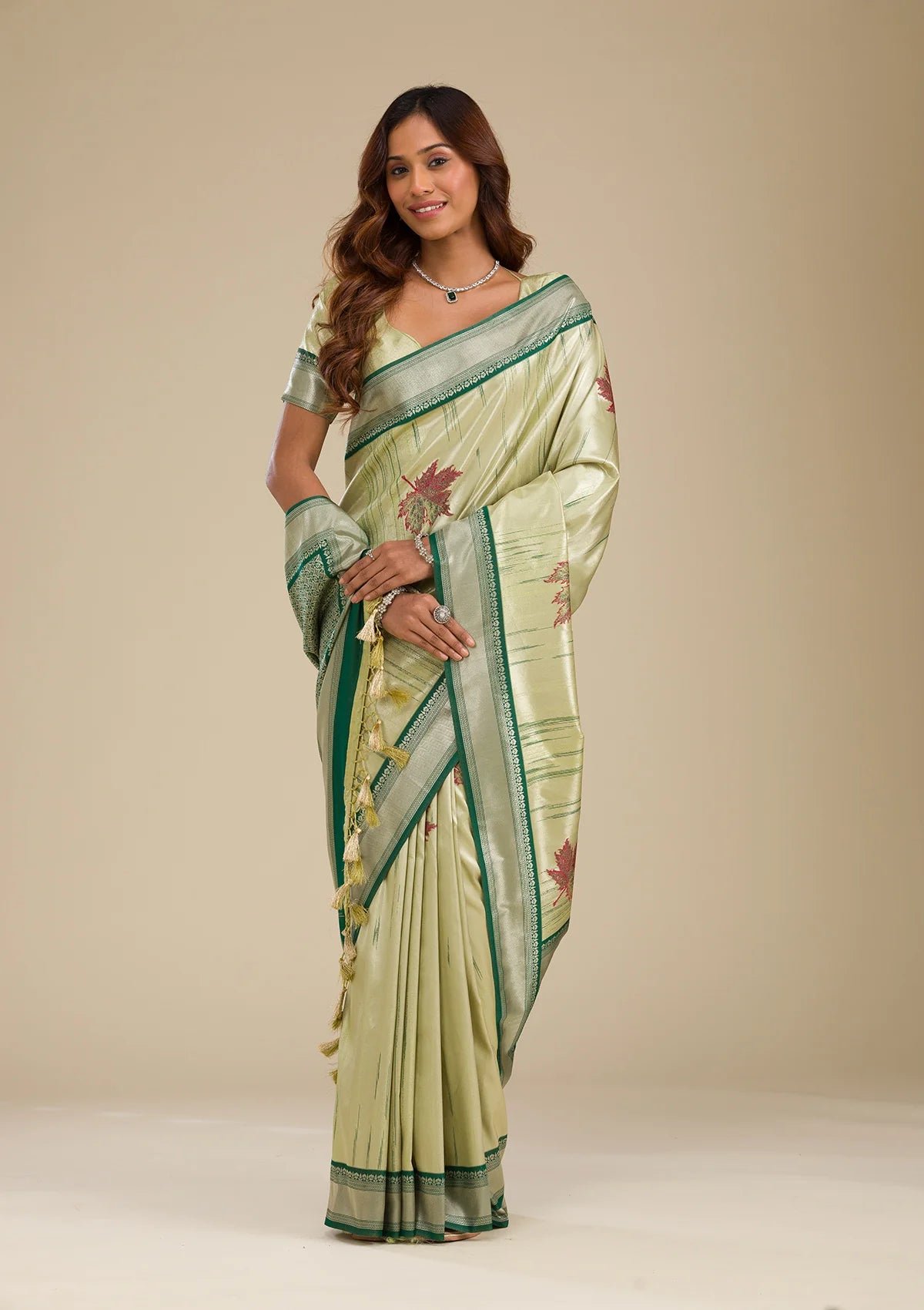 Beige Printed Soft Silk Saree