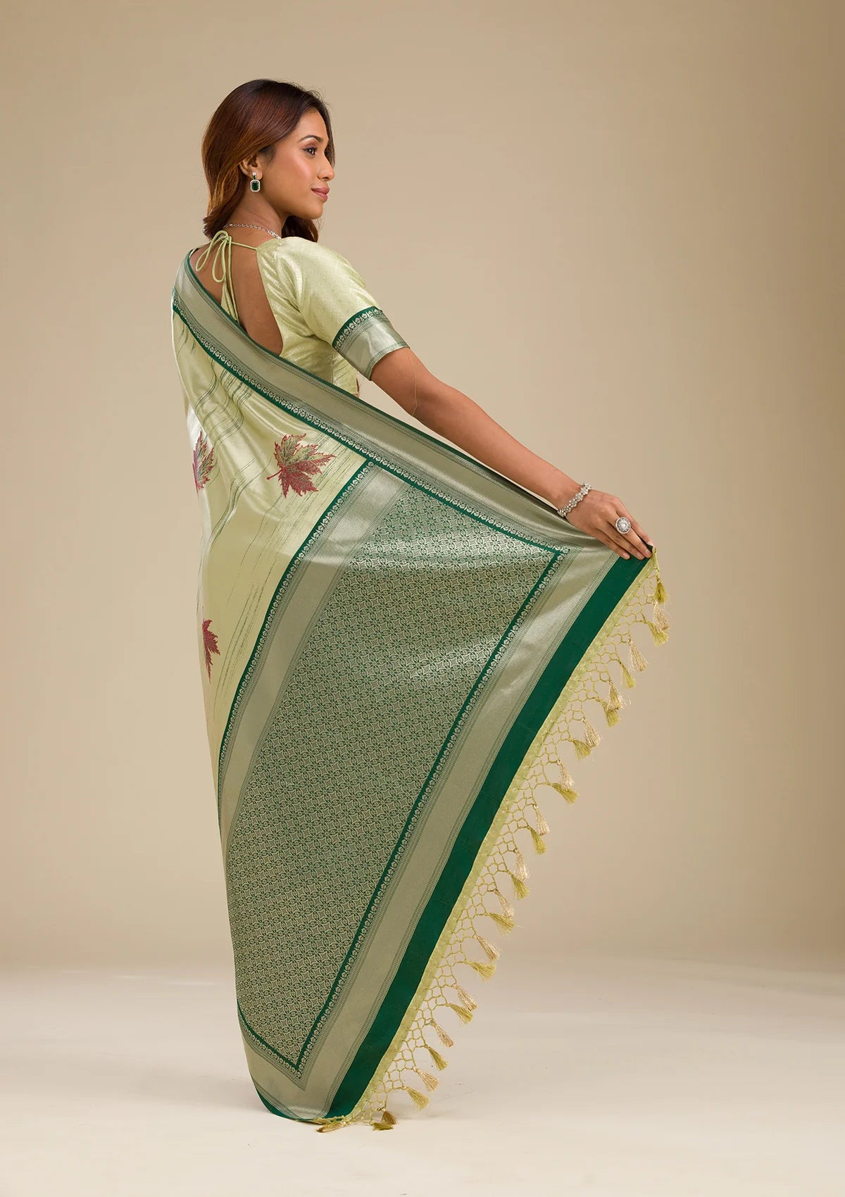 Beige Printed Soft Silk Saree