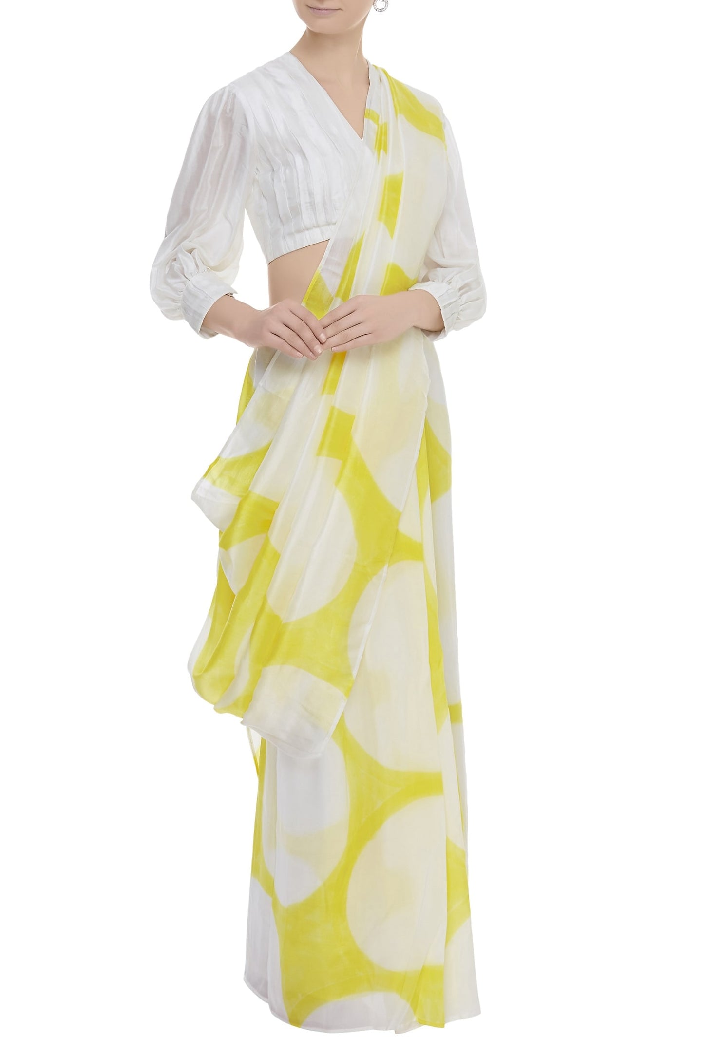 White Silk Embroidered Circle Printed Saree