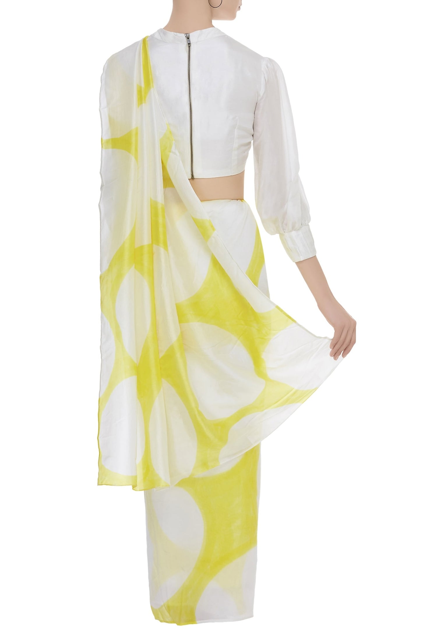 White Silk Embroidered Circle Printed Saree