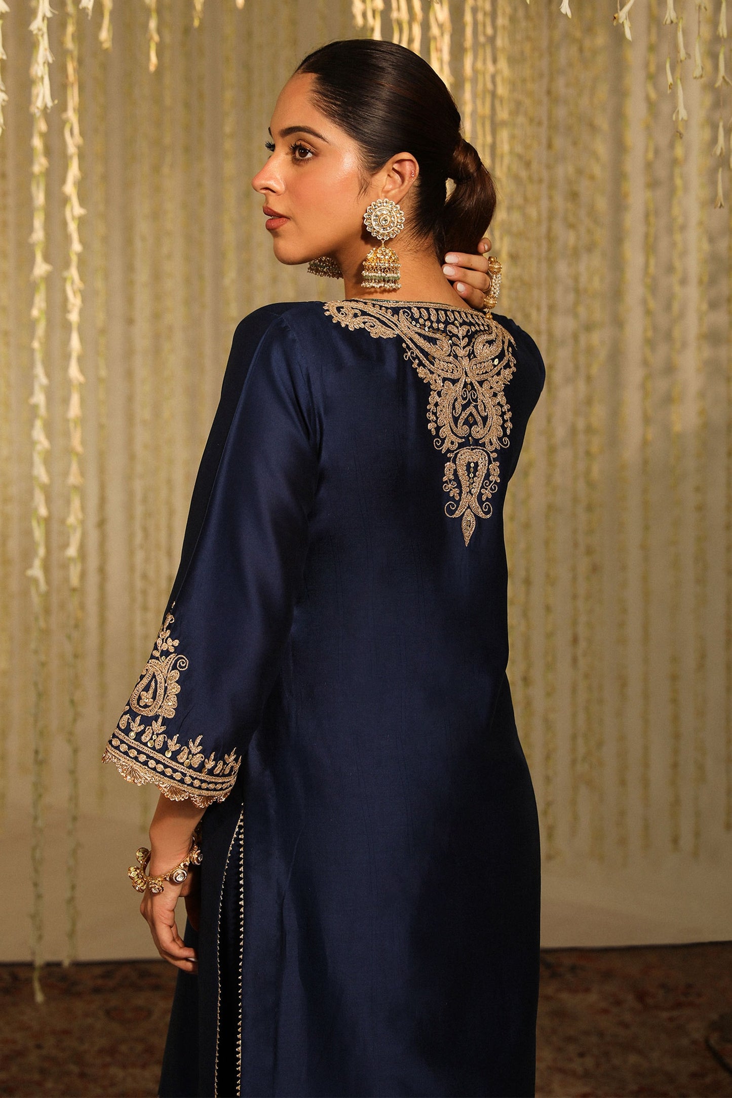 Blue Kurta Silk Chanderi Embroidery Kiran Amayra Paisley And Dhoti Pant Set