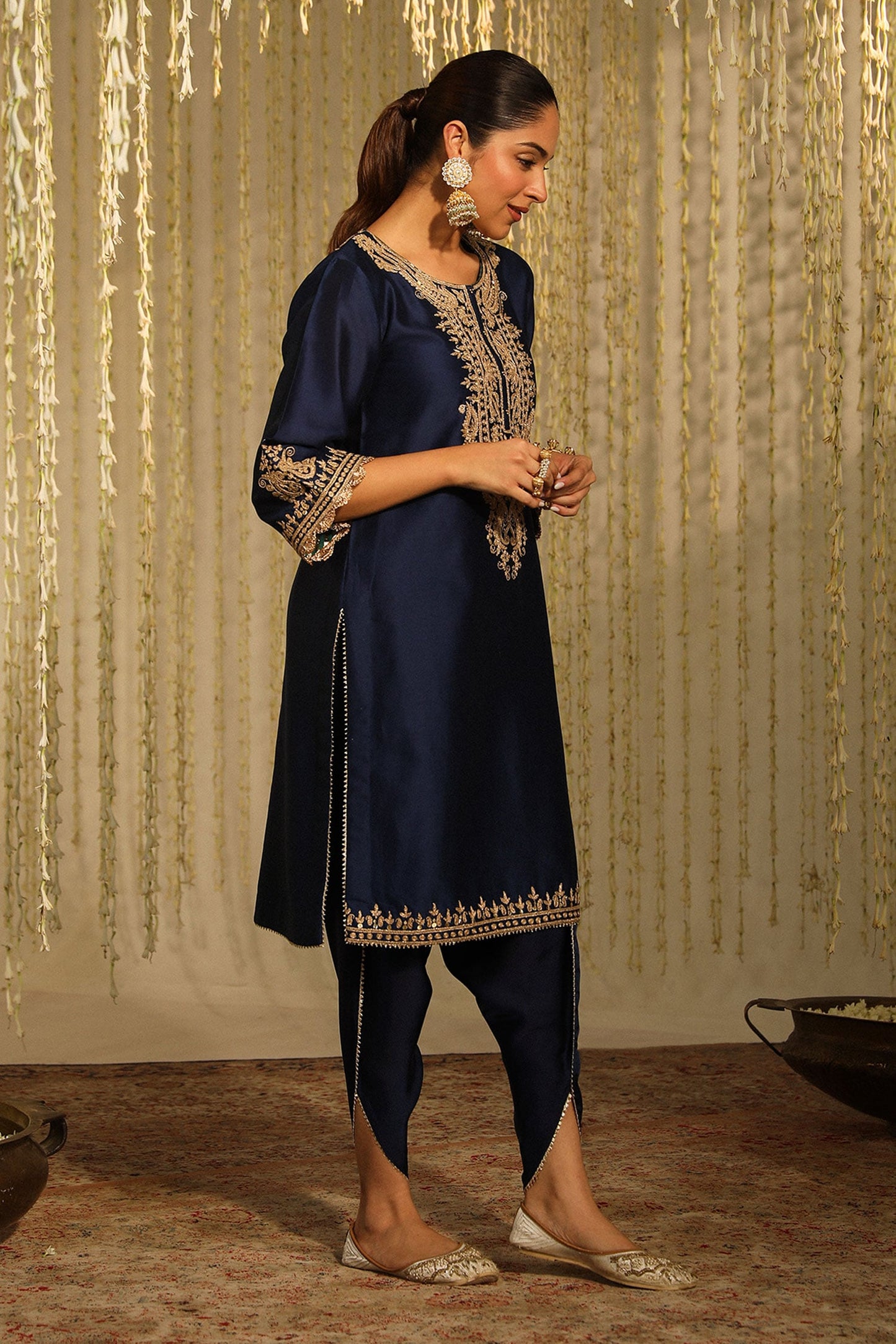Blue Kurta Silk Chanderi Embroidery Kiran Amayra Paisley And Dhoti Pant Set