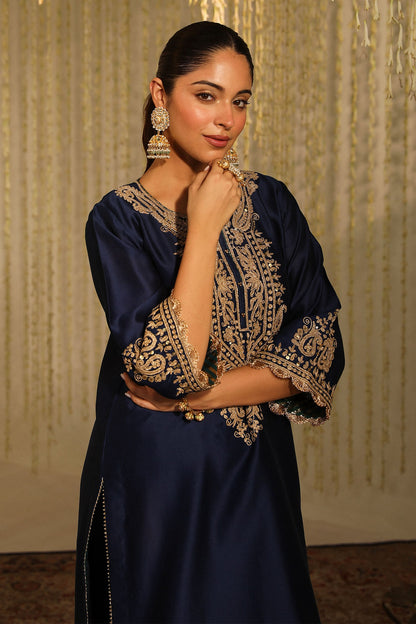 Blue Kurta Silk Chanderi Embroidery Kiran Amayra Paisley And Dhoti Pant Set