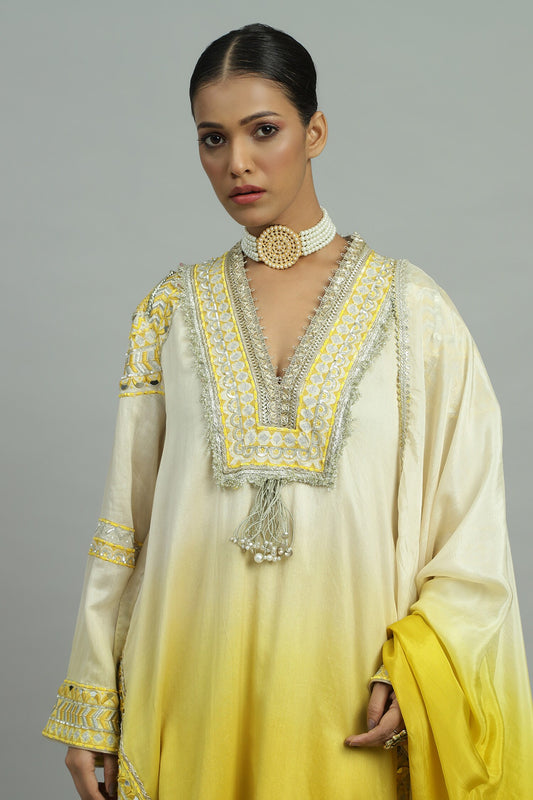 Yellow Pure Chanderi Embroidery Sequin V Neck Bahaar Bloom Kurta And Pant Set