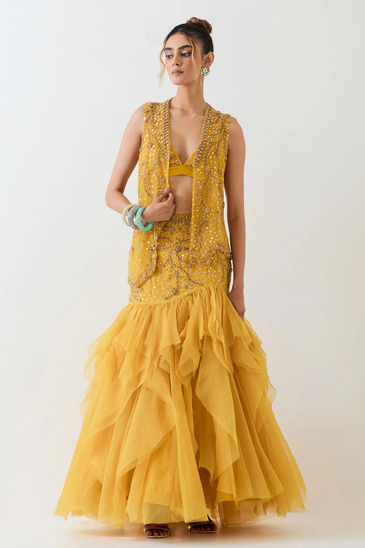 Yellow Hand Embellished 3-Piece Co-Ord Set