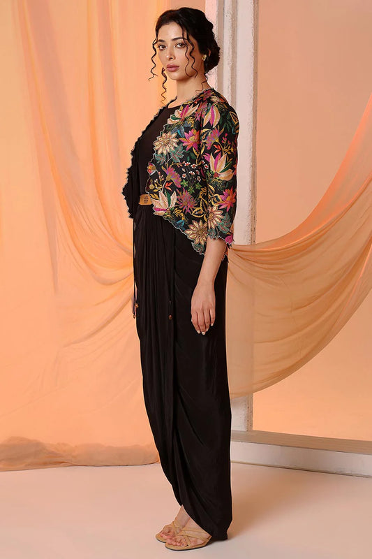 Black Aarani Embellished Dress & Jacket Set