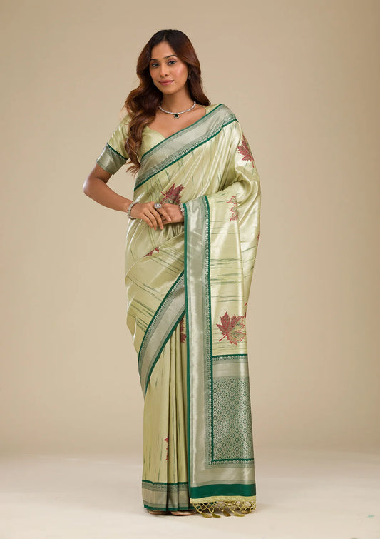 Beige Printed Soft Silk Saree