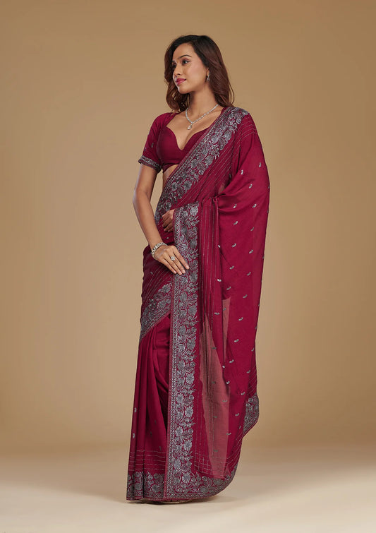Wine Zariwork Georgette Saree