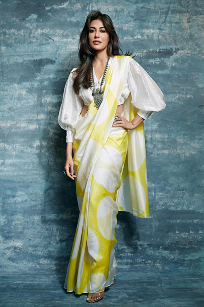 White Silk Embroidered Circle Printed Saree